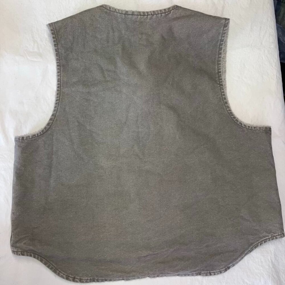 Vintage Carhartt Sherpa Lined Gray Green Canvas Vest V13 with Slit Pockets XL - Picture 2 of 10